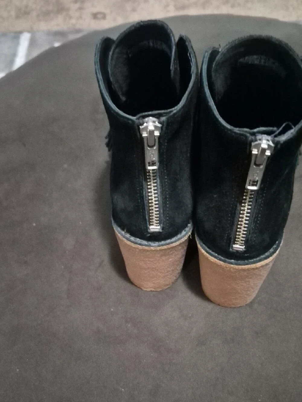 Black Suede Ankle Boots with Tassel Detail - Women